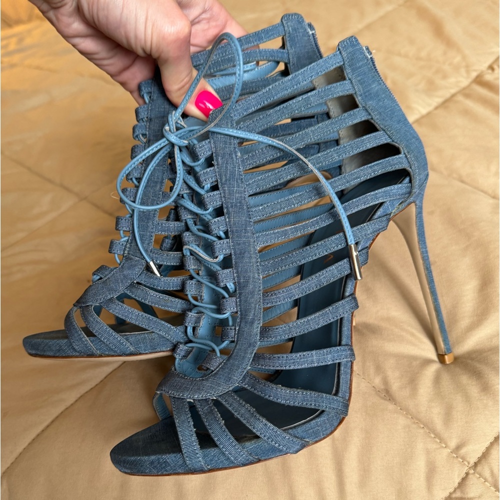 Le Silla cage denim heels